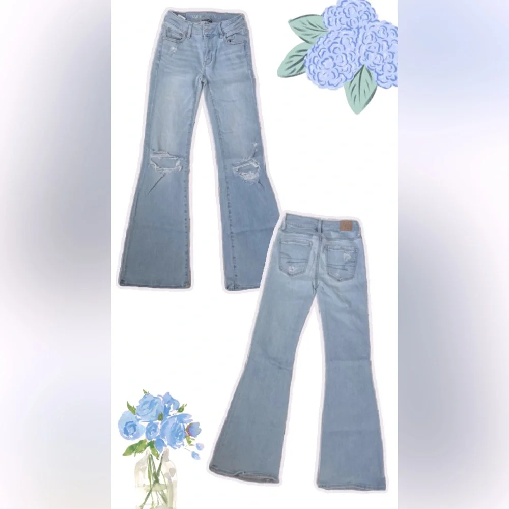 AE Low rise bootcut light wash jeans with rip - Picture 1 of 2
